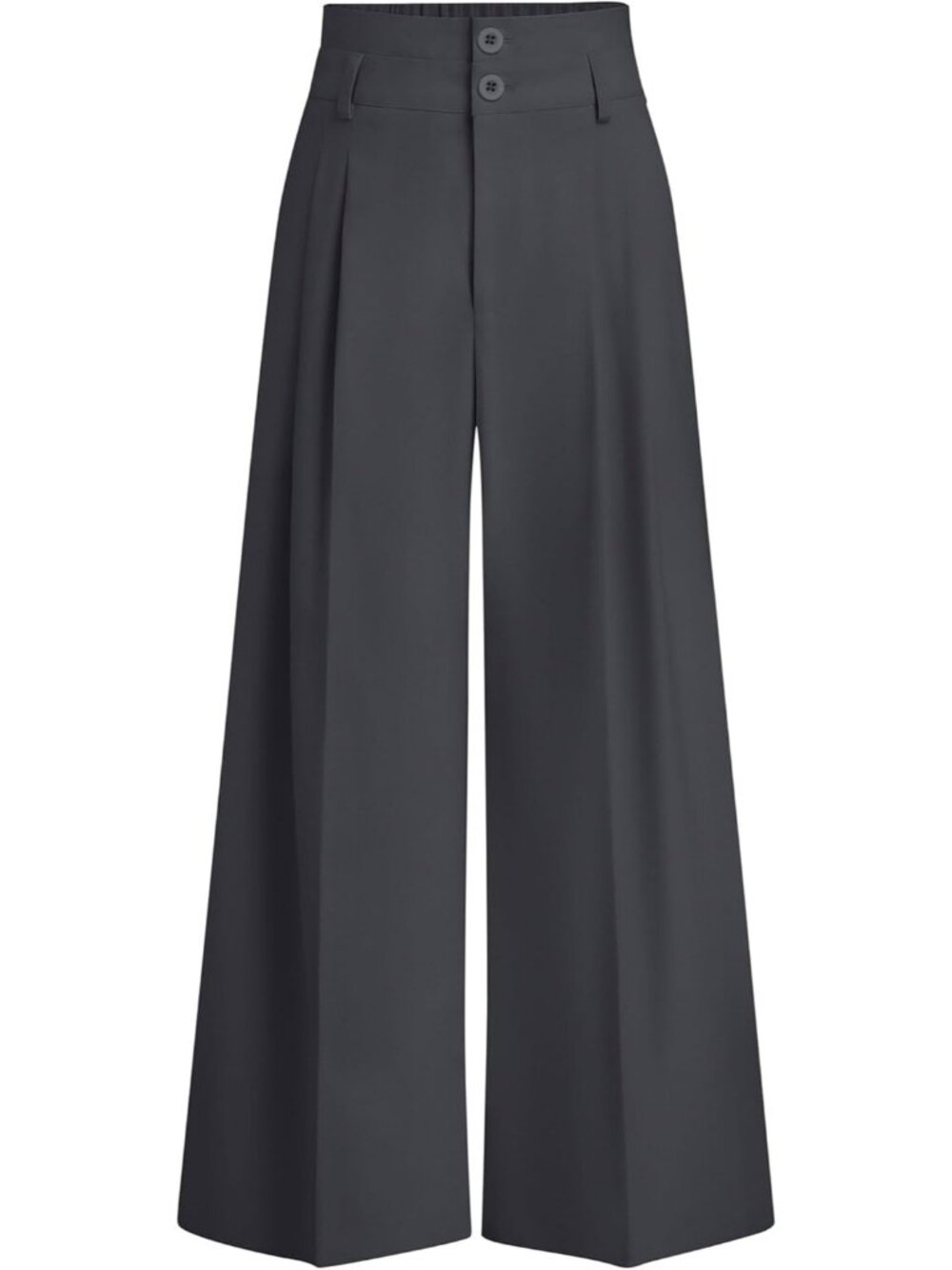Women's Dark Grey Trendy Loose Button High Waist Pleated Wide Leg Palazzo Pants
